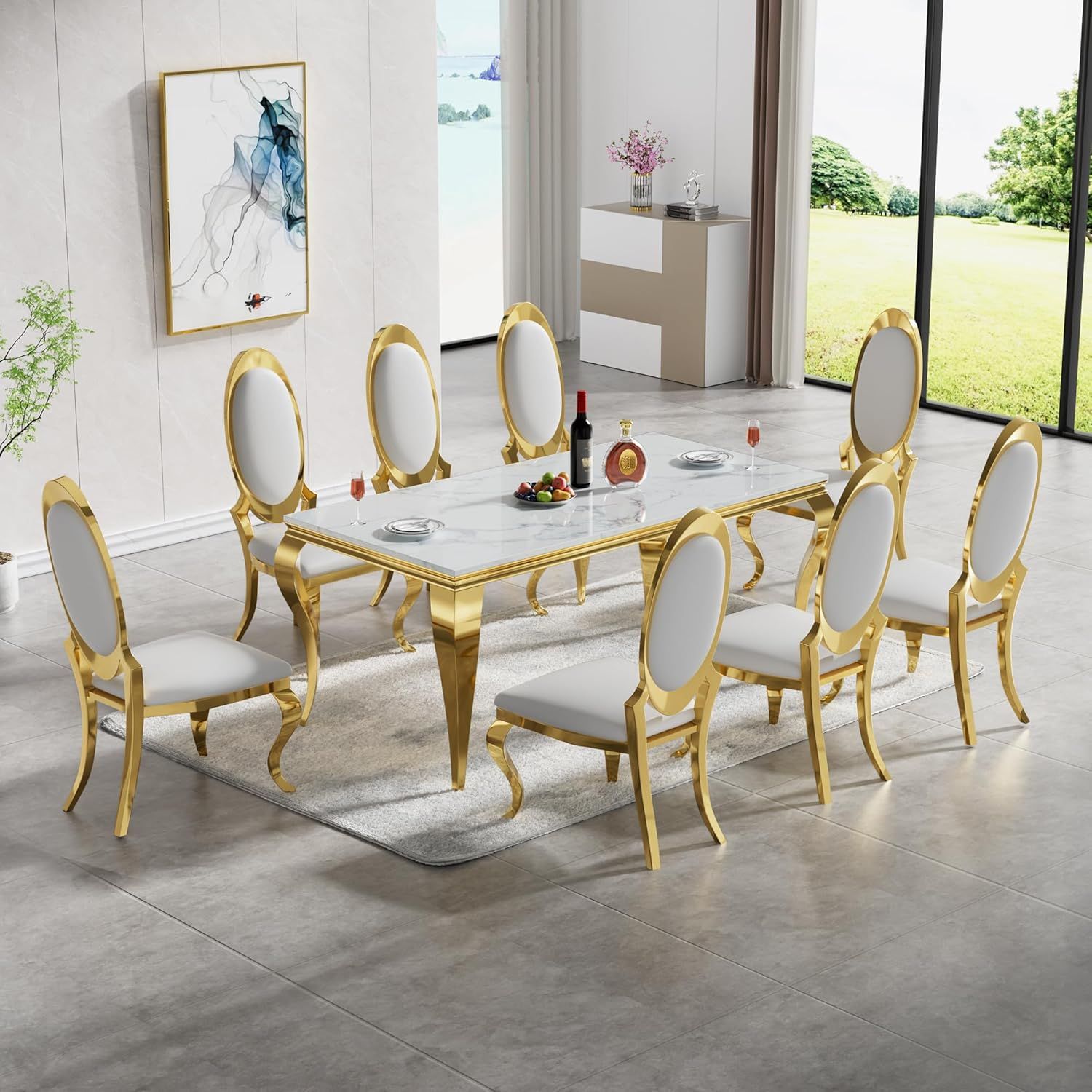 Amazon.com - 70&quot; Luxury Marble Dining Table Set For 8, Modern White ... within Marble Dining Table Selection Guide for Architects and Facility Managers