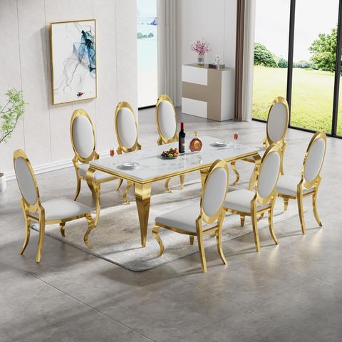 Amazon.com - 70" Luxury Marble Dining Table Set For 8, Modern White ... within Marble Dining Table Selection Guide for Architects and Facility Managers