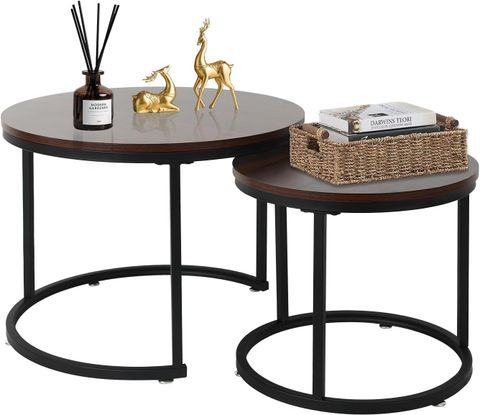 Amazon.com: Babion Nesting Tables Set Of 2, Round Nesting Coffee Table ... in Metal, Set Of 2 16X18"/19X23" Nested Round Side Tables