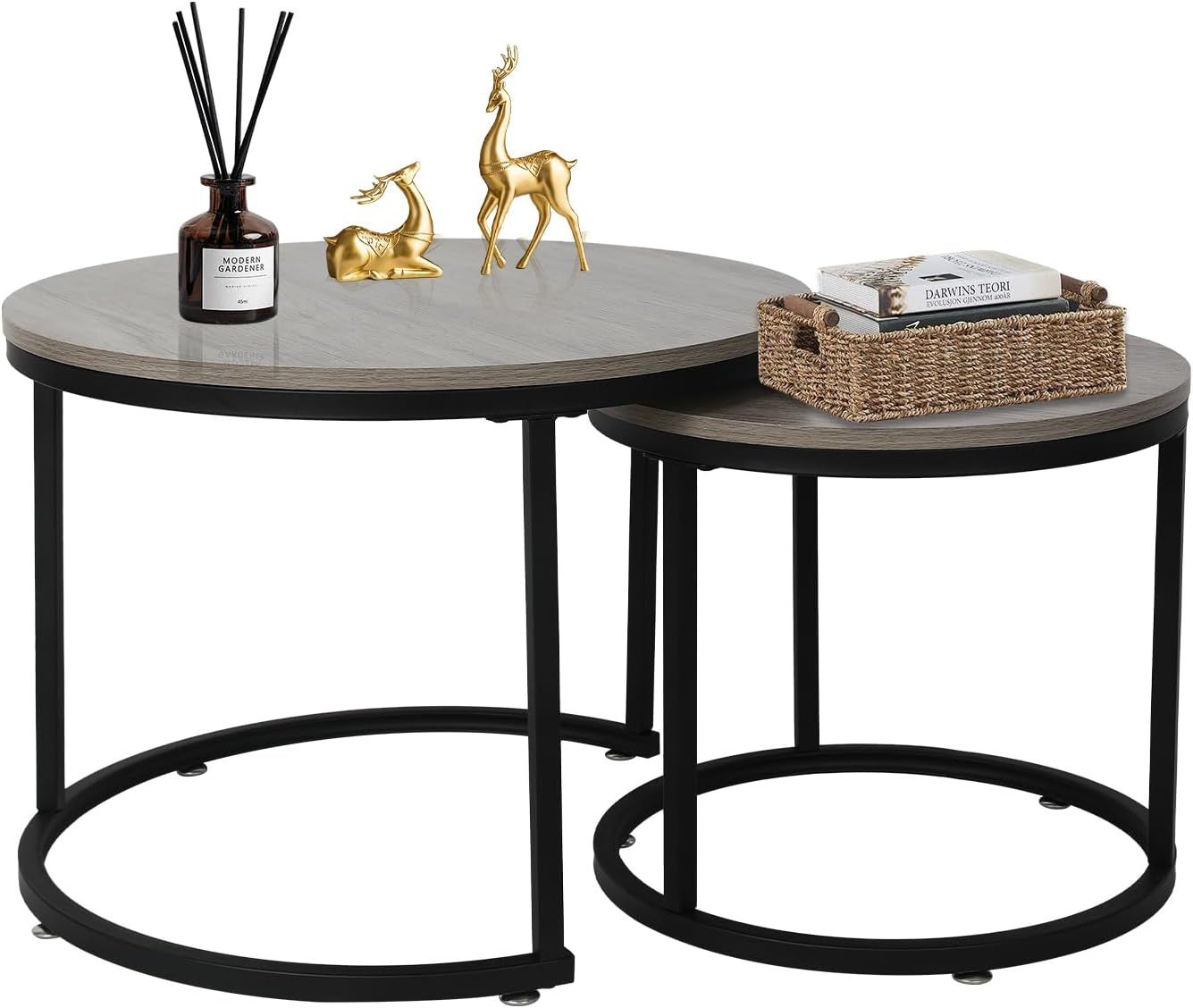 Amazon.com: Babion Nesting Tables Set Of 2, Round Nesting Coffee Table ... within Metal, Set Of 2 16X18&quot;/19X23&quot; Nested Round Side Tables