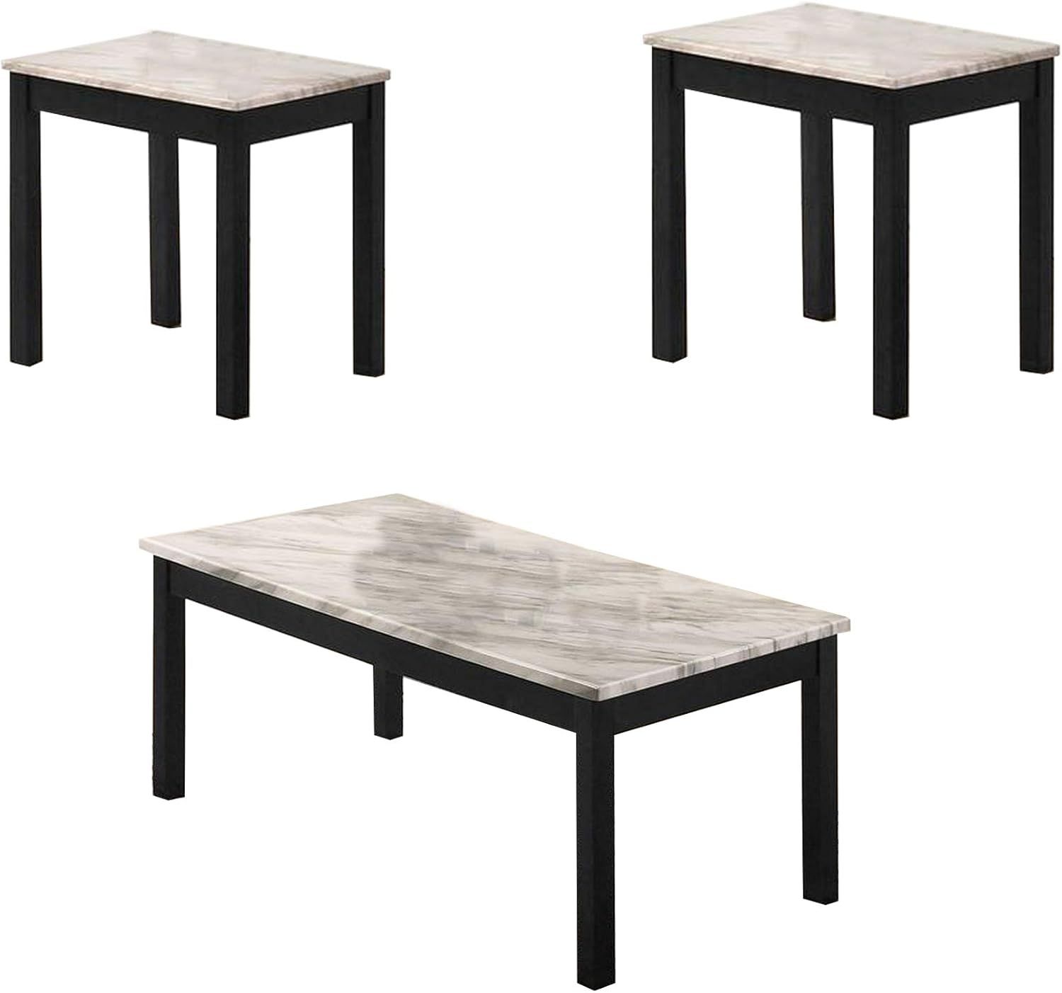 Amazon.com: Benjara 3 Piece Coffee End Table With Faux Marble Top ... with regard to A Closer Look at the Benzara BM233098 Coffee Table and End Table Set