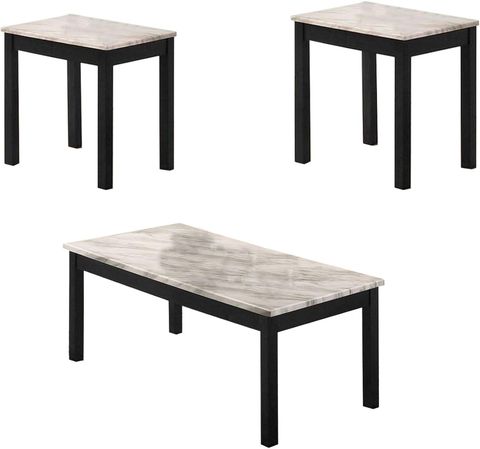 Amazon.com: Benjara 3 Piece Coffee End Table With Faux Marble Top ... with regard to A Closer Look at the Benzara BM233098 Coffee Table and End Table Set