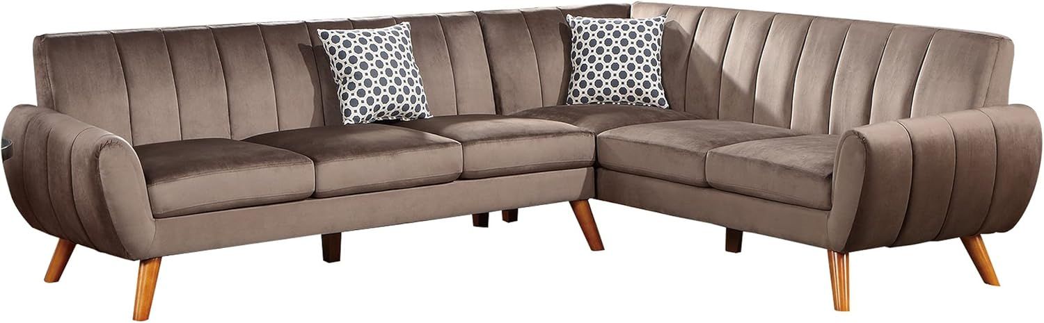Amazon.com: Benjara Lynn 2 Piece L Shaped Sectional Sofa, Vertical Tufting, Velvet, Taupe Brown ... regarding Benzara Bm286362 L Shaped Sectional Sofa, Vertical Tufting, Velvet, Taupe Brown