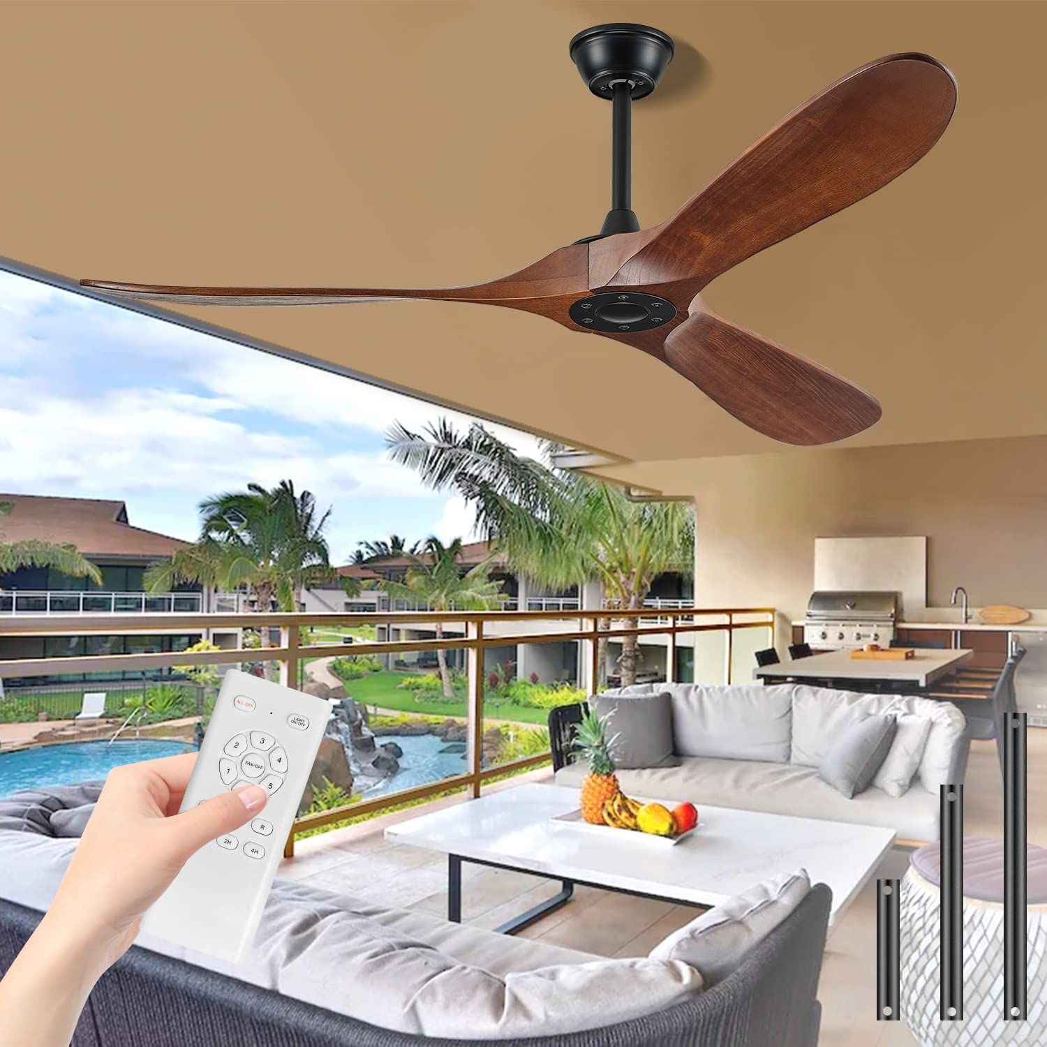 Amazon.com: Boosant 52&quot; Ceiling Fans Without Lights, Solid Wood Ceiling ... within Outdoor Ceiling Fan With Airflow Control System
