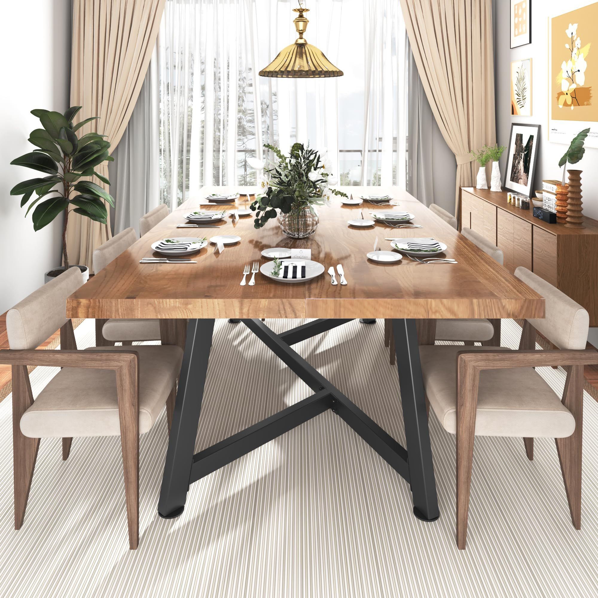 Amazon.com - Chartustriable 72&quot; Solid Wood Dining Table For 4 5 6 ... with Maintaining the beauty and durability of your rectangular oak dining table with bench