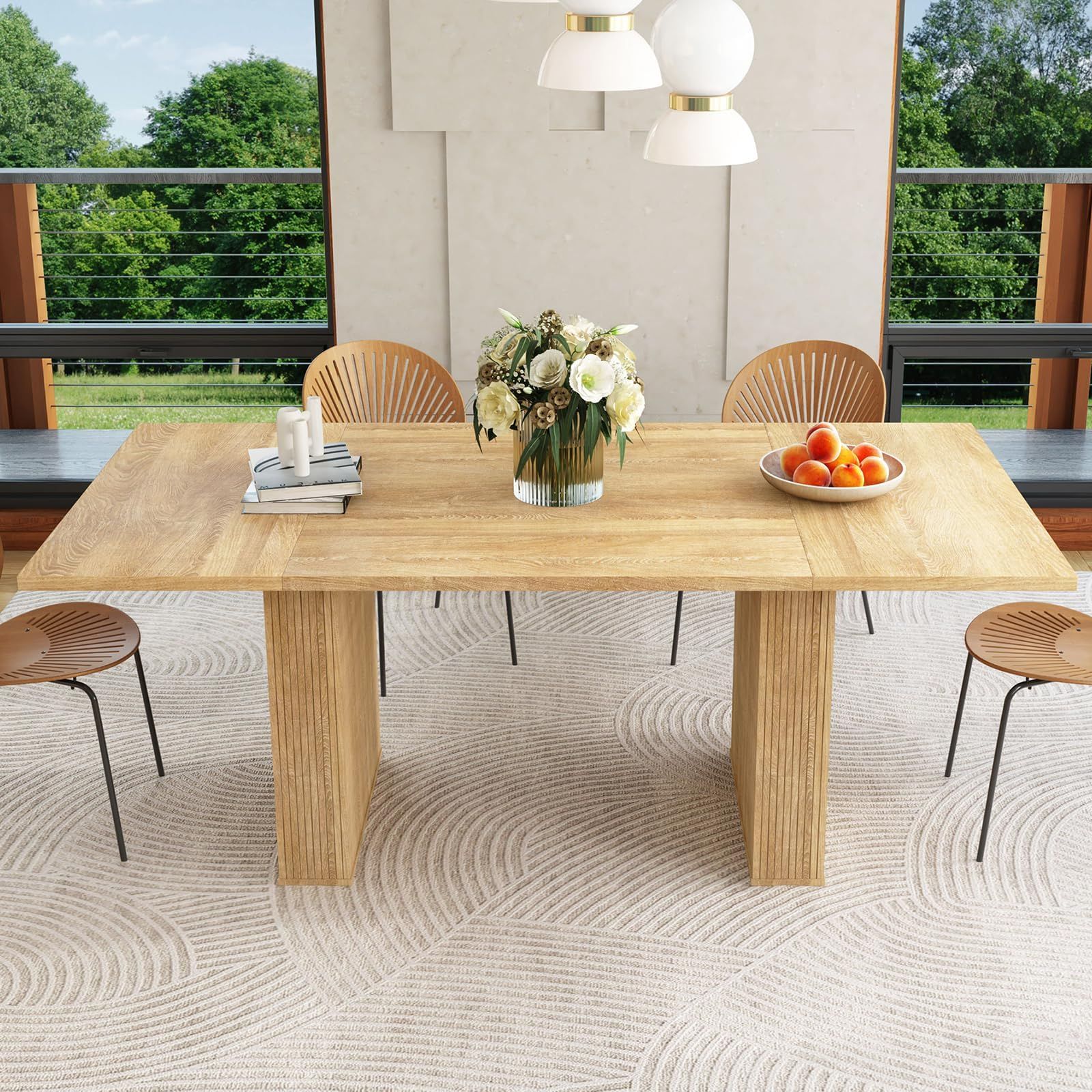 Amazon.com - Chelsea Oak Wood Rectangular Dining Table - Tables pertaining to Rectangular Dining Table For Family Of 8