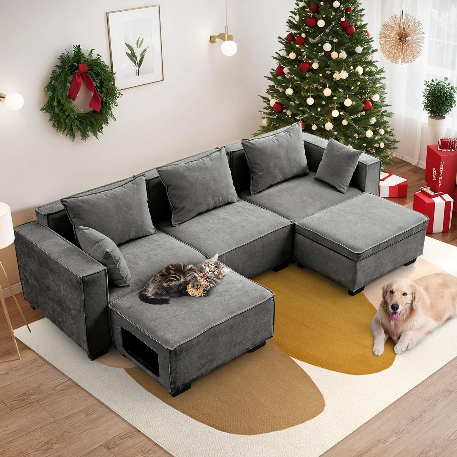 Amazon.com: Coosleep Sectional Modular Sofa U Shaped Chenille Fabric Couch With Storage ... throughout Unpacking the Comfort Plush Foam Cushions Explained