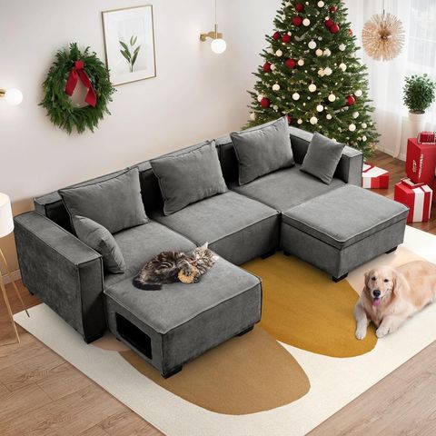Amazon.com: Coosleep Sectional Modular Sofa U Shaped Chenille Fabric Couch With Storage ... throughout Unpacking the Comfort Plush Foam Cushions Explained