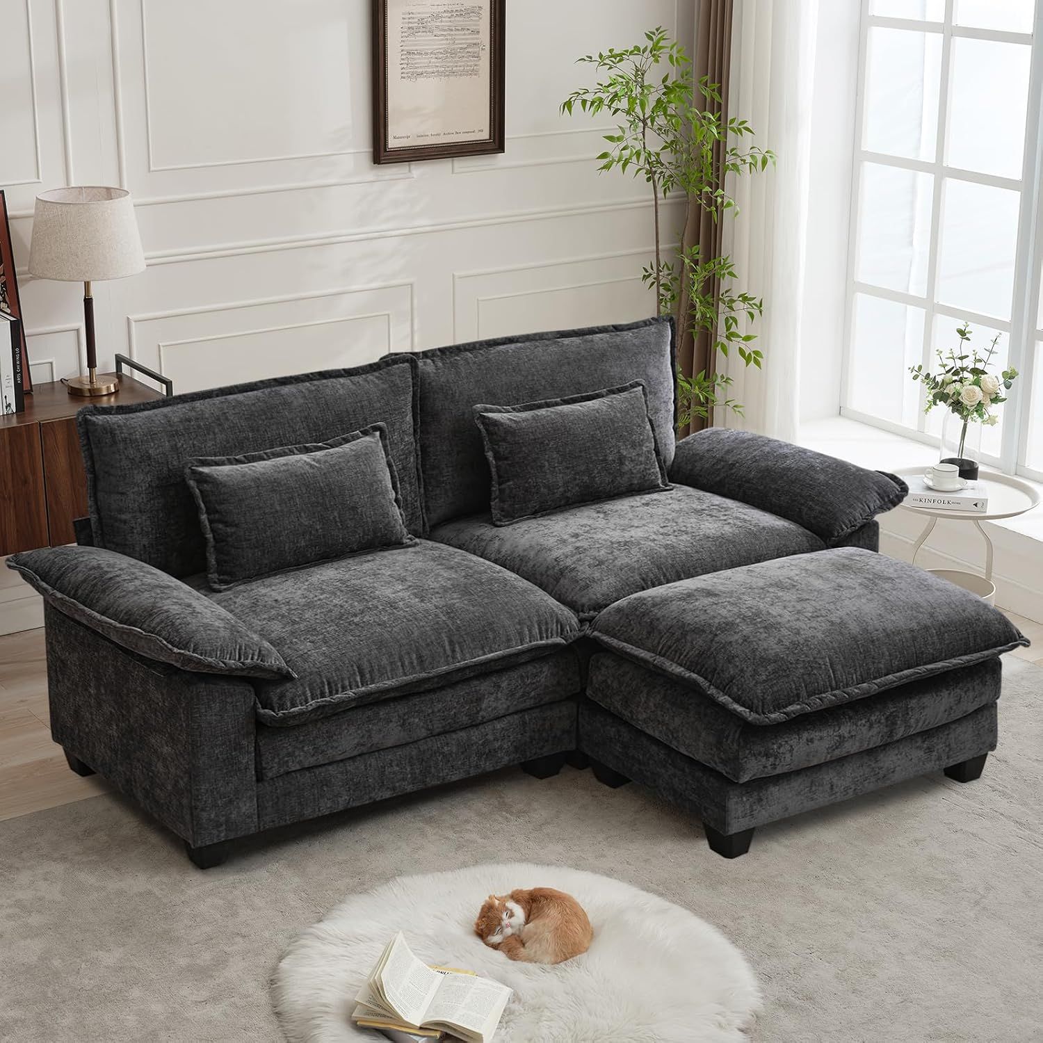 Amazon.com: Dunella 88.9&quot; Cloud Couch Sectional Couches For Living Room - Modular Chenille ... pertaining to Comfortable Chenille Sectional With Reconfigurable Seats &amp; Plush Foam Cushions, Black Gray