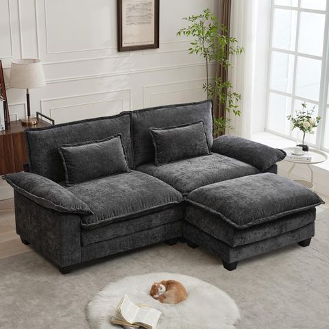 Amazon.com: Dunella 88.9" Cloud Couch Sectional Couches For Living Room - Modular Chenille ... pertaining to Comfortable Chenille Sectional With Reconfigurable Seats & Plush Foam Cushions, Black Gray