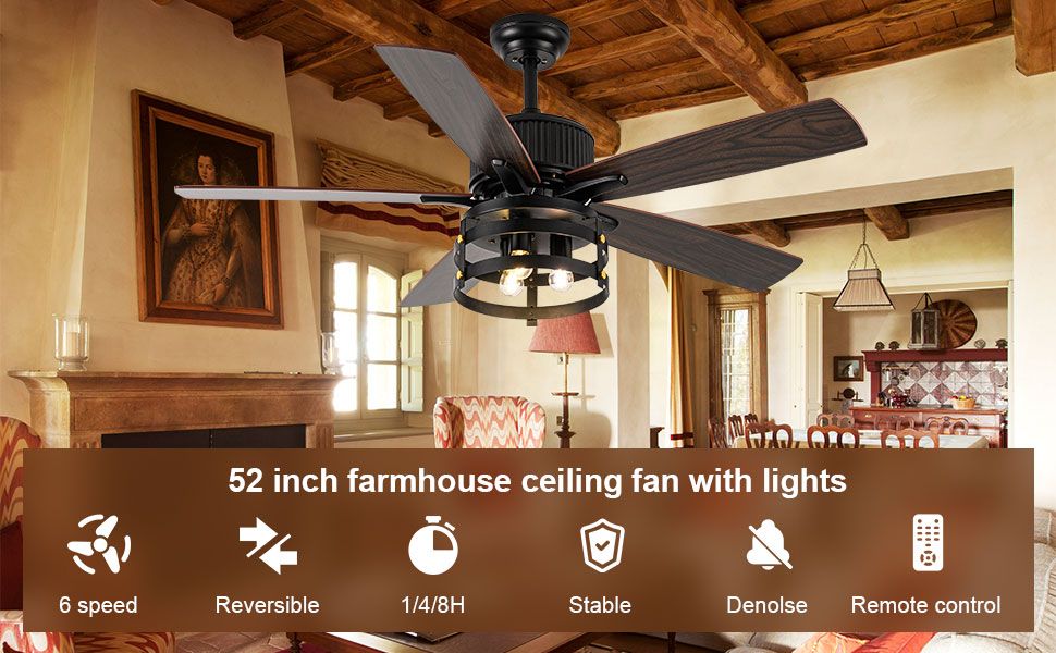 Amazon.com: Farmhouse Rustic Ceiling Fans With Lights And Remote ... regarding Outdoor Ceiling Fan With Anti Rust Coating