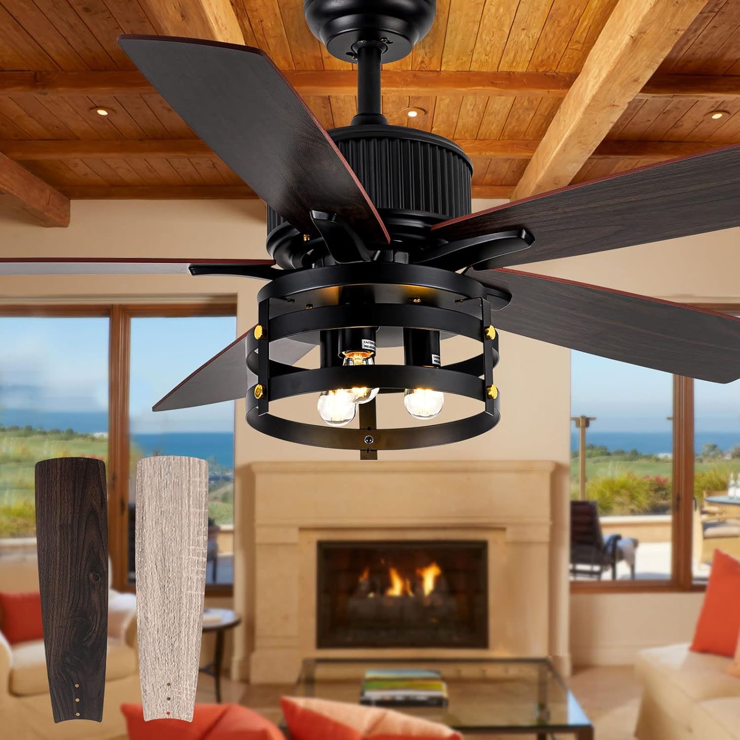 Amazon.com: Farmhouse Rustic Ceiling Fans With Lights And Remote ... with regard to Outdoor Ceiling Fan With Remote And Light Combo