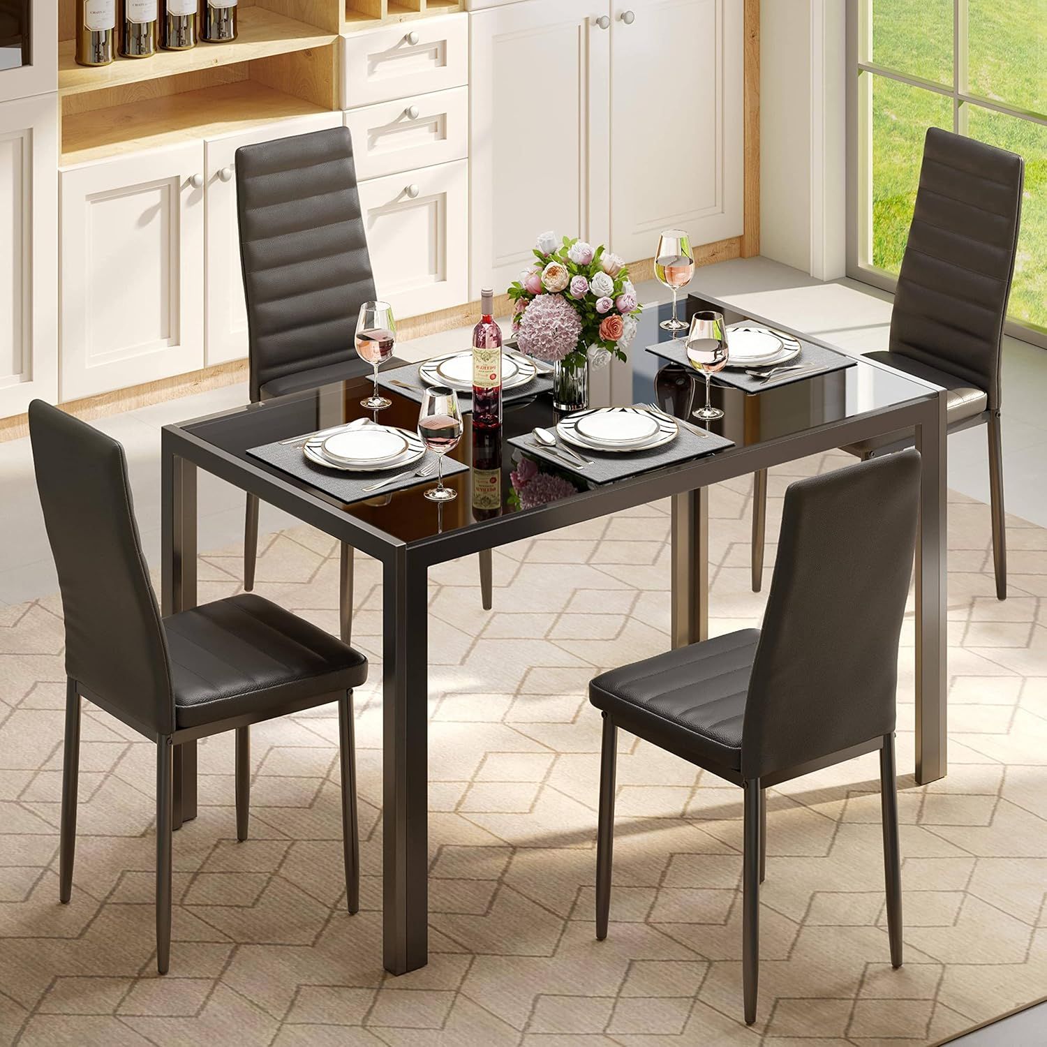 Amazon.com - Gizoon 5 Piece Glass Dining Table Set, Kitchen And Chairs ... for Creating the ideal dining space with online table and chair purchases