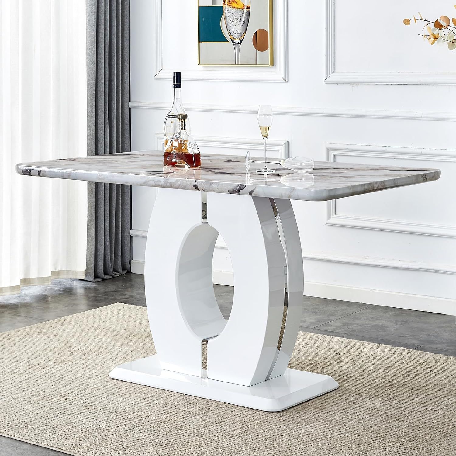Amazon.com - Gopop Counter Height Dining Table,Modern White Marble ... with regard to Innovations in Marble Dining Table Design The Liam Collection