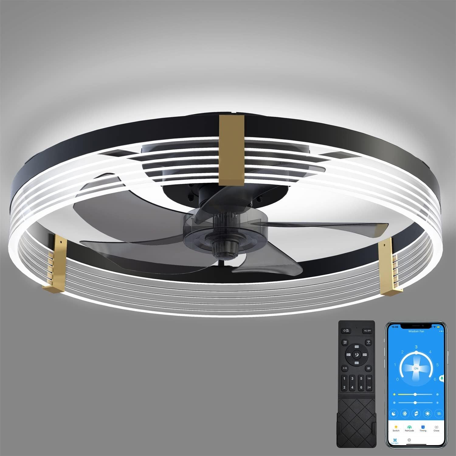 Amazon.com: Gosonkt 19.7&quot; Low Profile Ceiling Fan With Lights And ... in Weatherproof Outdoor Ceiling Fan Low Profile