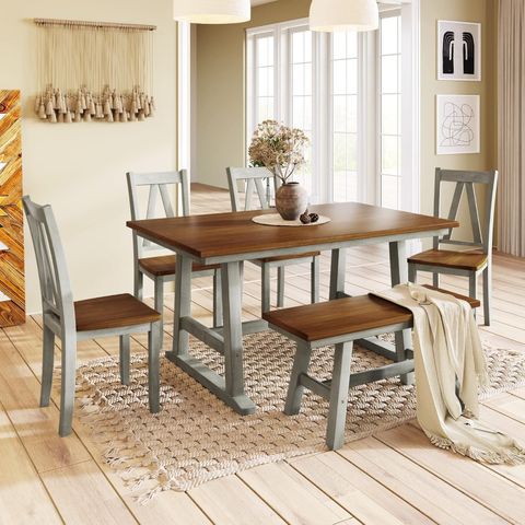 Amazon.com - Harper & Bright Designs 6-Piece Dining Set, Farmhouse ... with Tananger Table Set