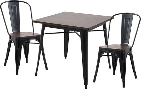 Amazon.com - Homcom 3 Piece Industrial Style Dining Table Set, Small ... with regard to Industrial Style Dining Table With Black Frame