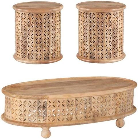 Amazon.com: Home Square 3-Piece Set With Coffee Table And 2 Side Tables ... intended for Beyond the Basics How to Maximize Your Home Square Drum Table Set