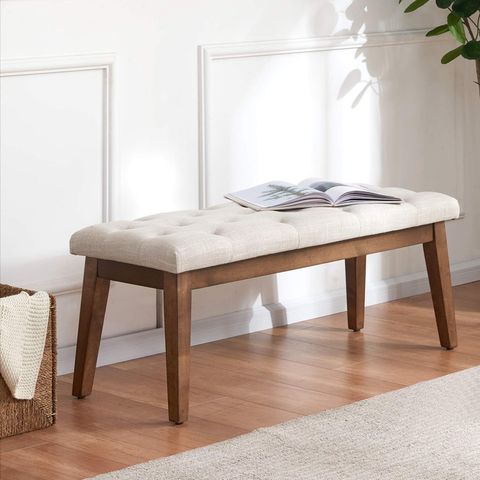 Amazon.com: Huimo Bedroom Bench For End Of Bed, Upholstered Dining Seat For Kitchen, Button ... within Exploring the Versatility of a 72-Inch Tan Vegan Leather Bench in Your Home
