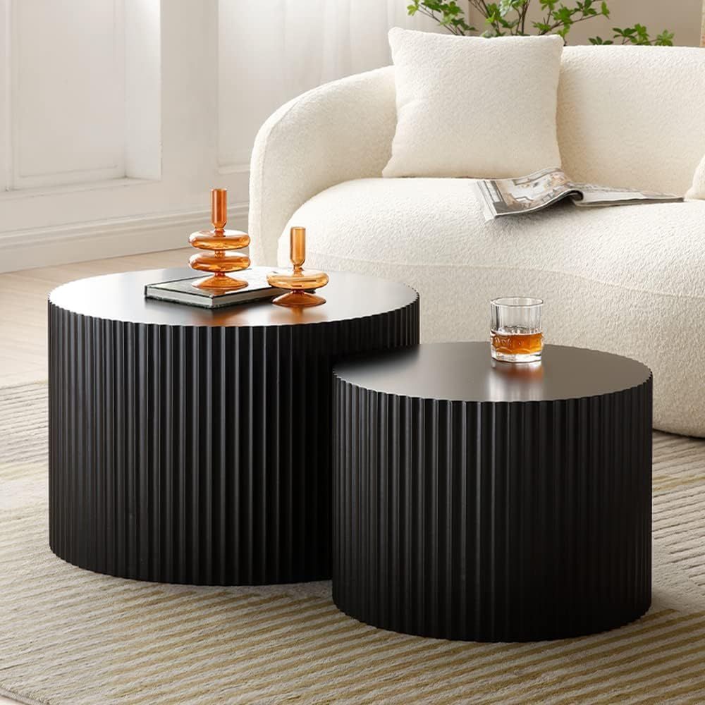 Amazon.com: Justone 2-Piece Nesting Coffee Tables Set - Modern Drum End ... in Conner 2Pc Occasional Table Set-Coffee Table &amp; End Table