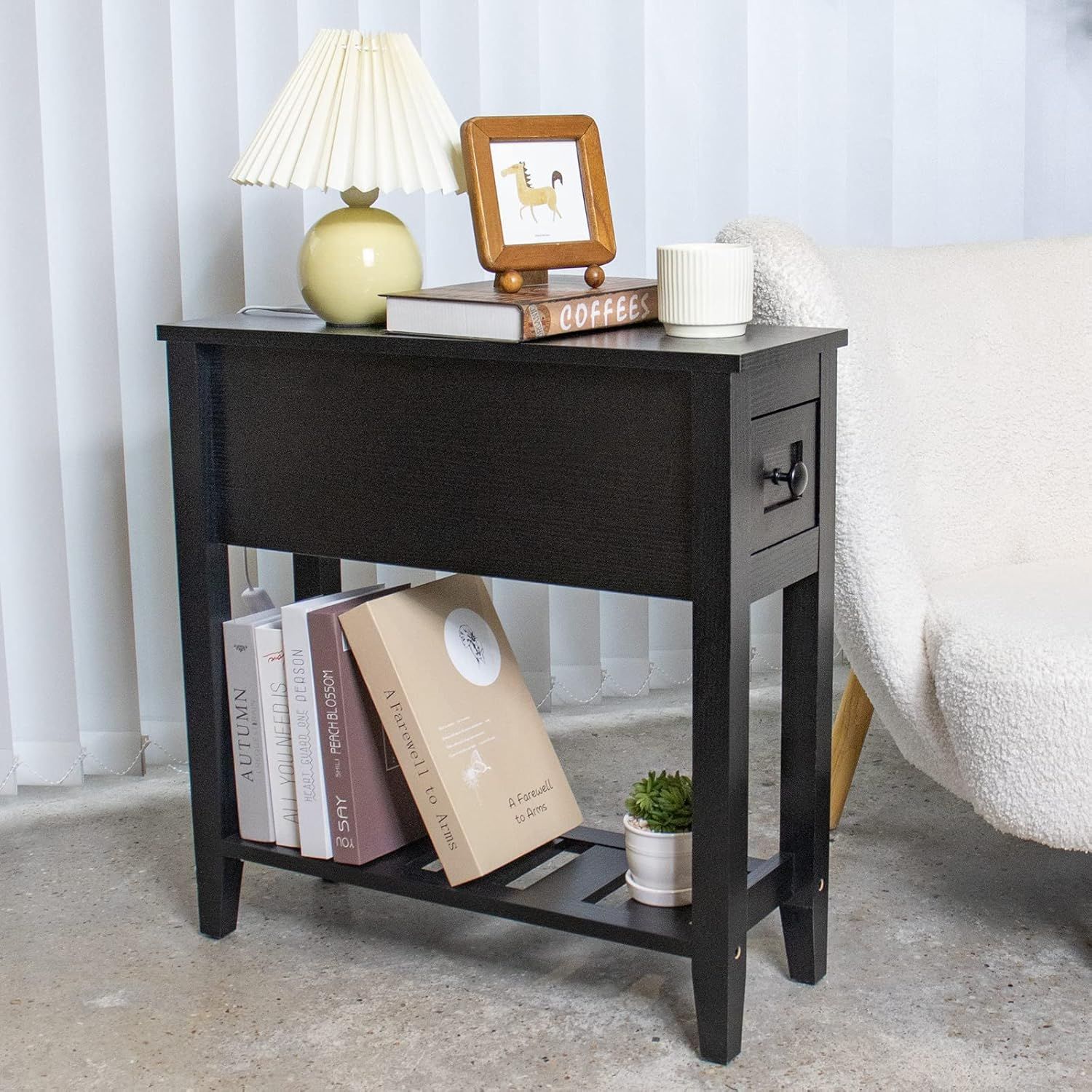 Amazon.com: Lusuowlz Narrow End Table, Black Side Table With Drawer ... for Black Side Table