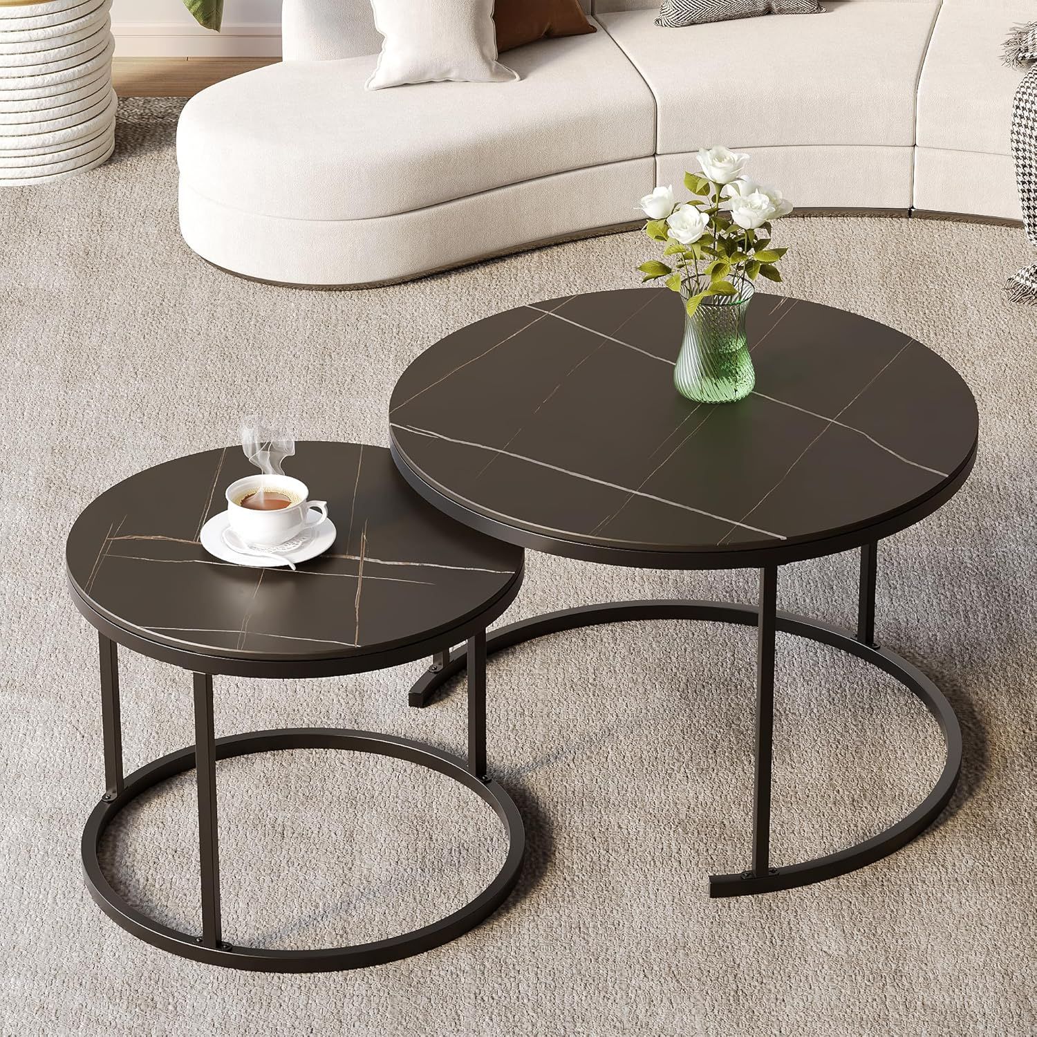 Amazon.com: Mcdamcn Black Nesting Coffee Tables Set Of 2, Modern Small ... in How a Black Nesting Coffee Table Set Can Enhance Your Small Space