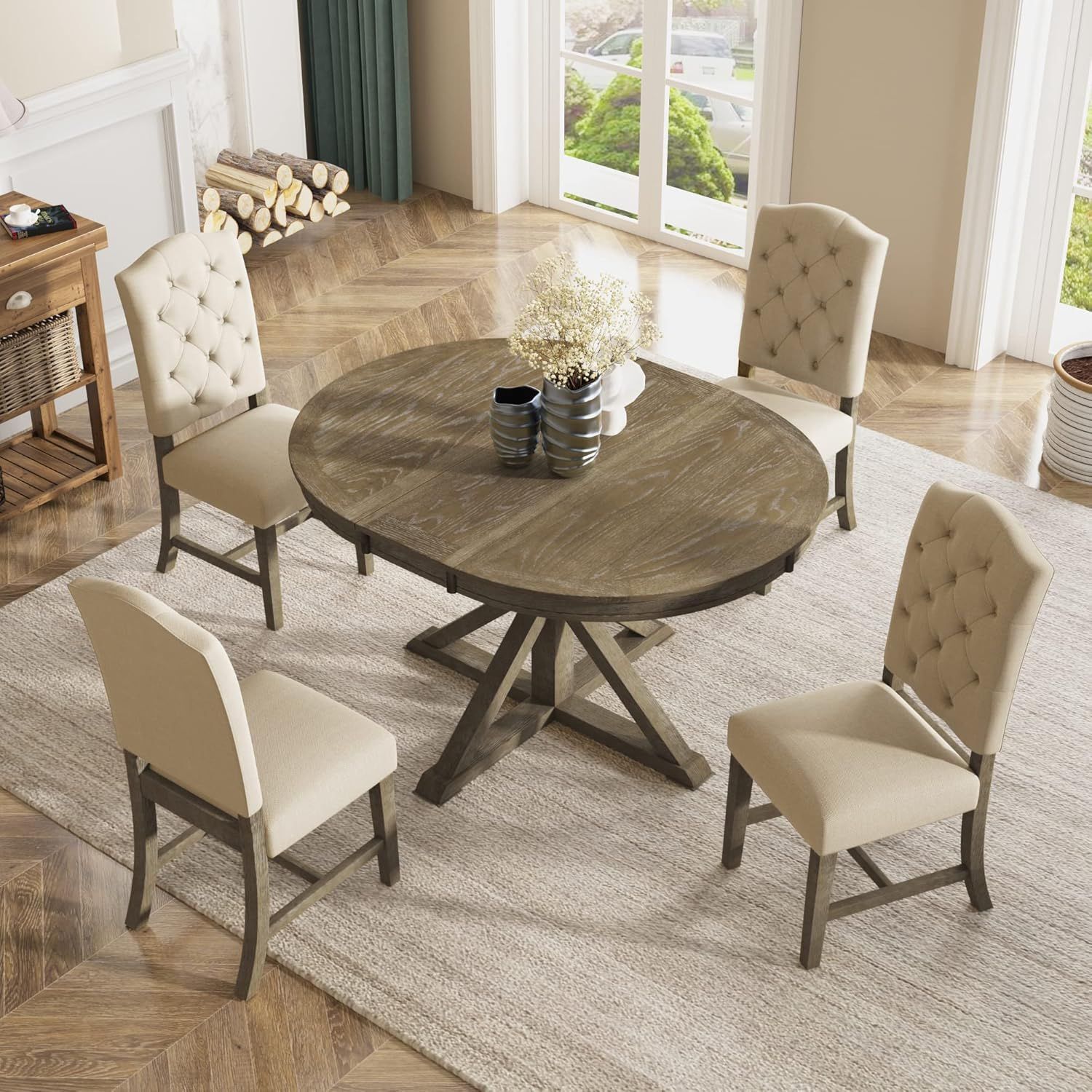 Amazon.com - Merax 5 Pieces Dining Table Set Extendable Table With 4 ... within Wooden dining tables that complement upholstered chair collections