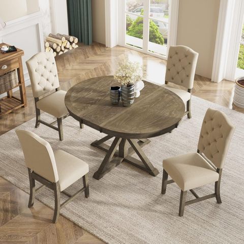 Amazon.com - Merax 5 Pieces Dining Table Set Extendable Table With 4 ... within Wooden dining tables that complement upholstered chair collections
