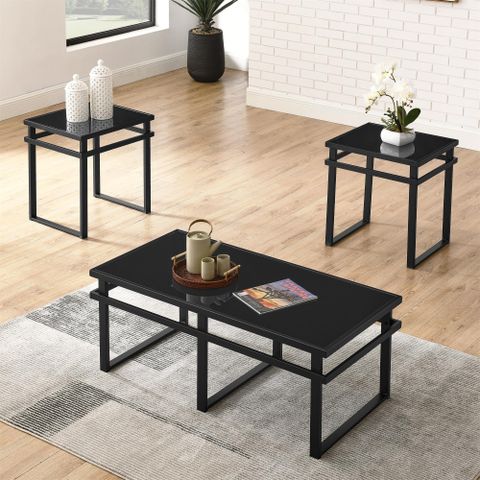 Amazon.com: Modern 3-Piece Table Set With All-Black Metal Tube And ... pertaining to 3-Piece Table Set With Marble Top, Black