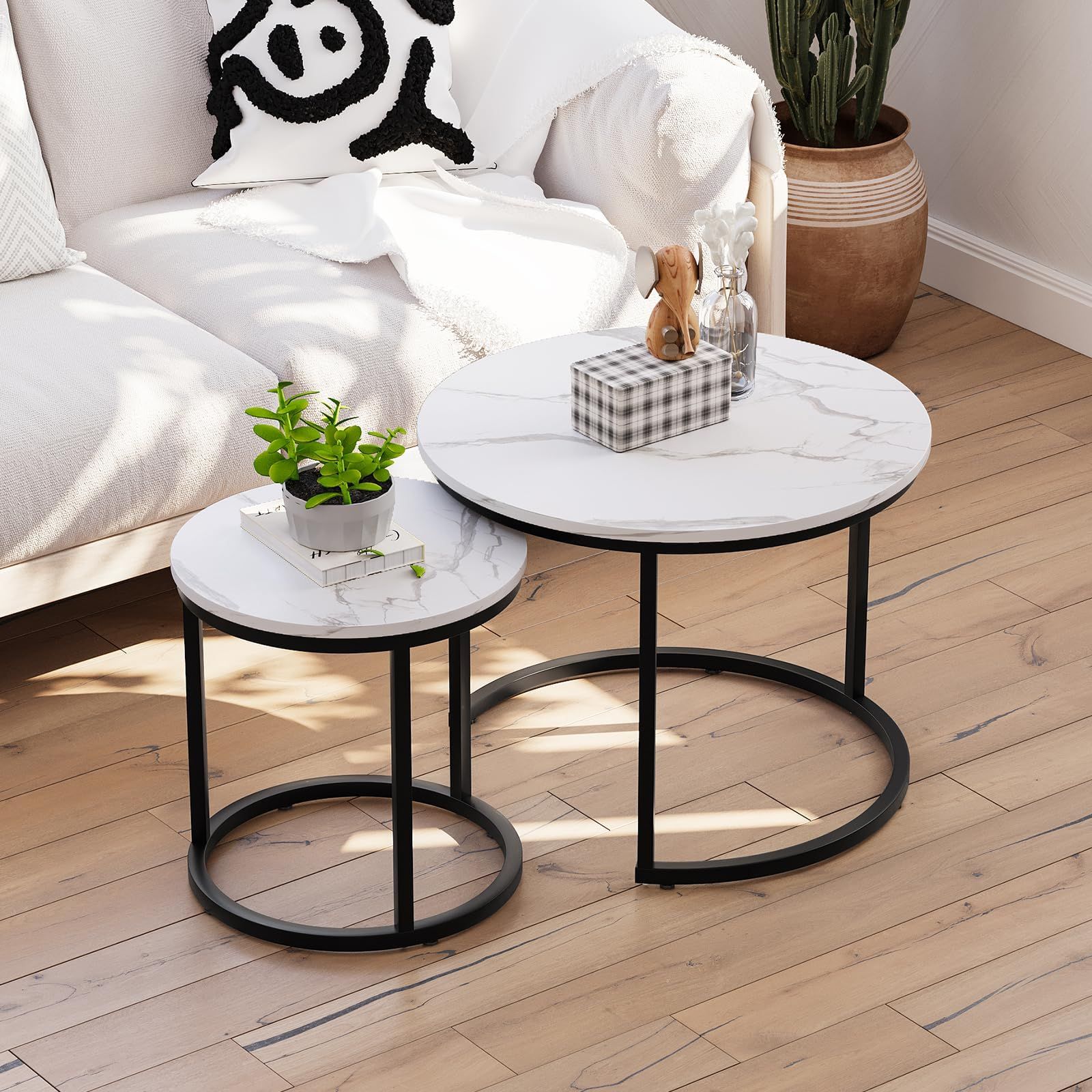 Amazon.com: Modern Nesting Coffee Table Set Of 2 For Living Room ... in How a Black Nesting Coffee Table Set Can Enhance Your Small Space