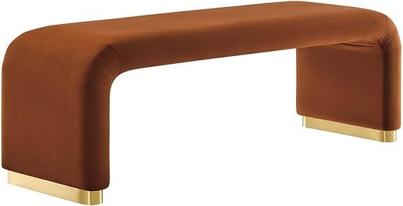 Amazon.com: Modway Koda 60&amp;Quot; Performance Velvet Waterfall Long Bench In Brass Rust, 60Inches ... inside Koda Performance Velvet Waterfall Stool - Black Chocolate Brown
