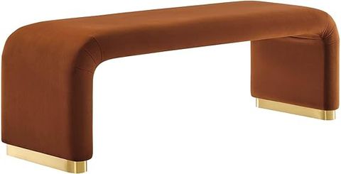 Amazon.com: Modway Koda 60&Quot; Performance Velvet Waterfall Long Bench In Brass Rust, 60Inches ... inside Koda Performance Velvet Waterfall Stool - Black Chocolate Brown