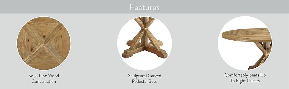 Amazon.com - Modway Stitch 59&quot; Rustic Farmhouse Wood Round Kitchen And Dining Room Table, Brown ... intended for Creating Cozy Gatherings Around the Modway Stitch 59&quot; Round Table