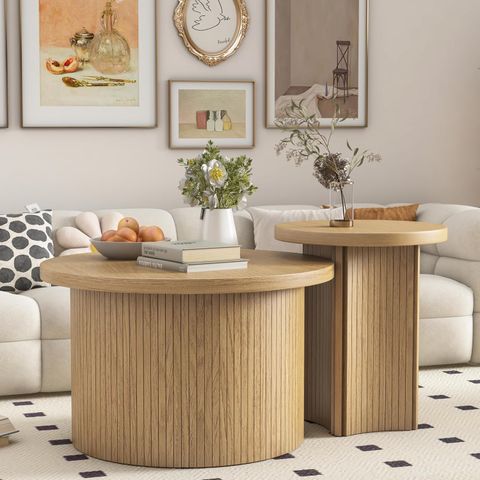 Amazon.com: Mxtxmy Set Of 2 Nesting Coffee Tables Farmhouse,Round ... with Bowery Hill Contemporary Living Room Nest Pair Of 2 Round Tables