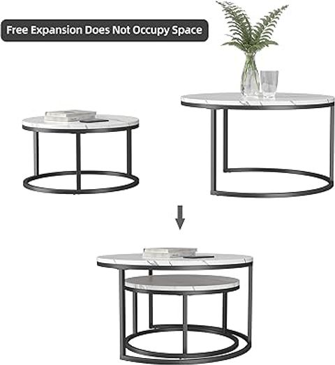 Amazon.com: Nesting Coffee Tables For Living Room, Modern Round ... pertaining to Arzon Coffee Table Set, 2-Piece, Bronze