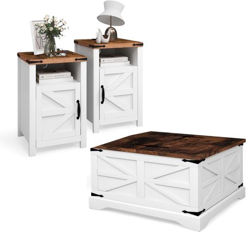Amazon.com: Oneinmil 3-Piece Farmhouse Table Set Includes 31” Coffee ... for Charming 3-Piece Coffee Table Set, Antique White, Stylish Round Tops