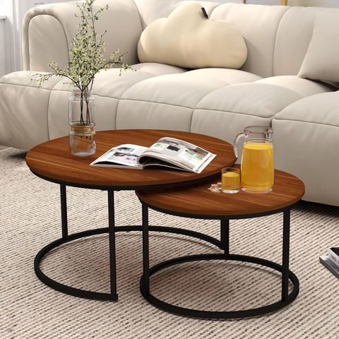 Amazon.com: Otterease Nesting Tables Set Of 2, 31.5" Round Coffee Table ... within Styling Your Space with the Practical Elegance of HomeRoots Nesting Tables