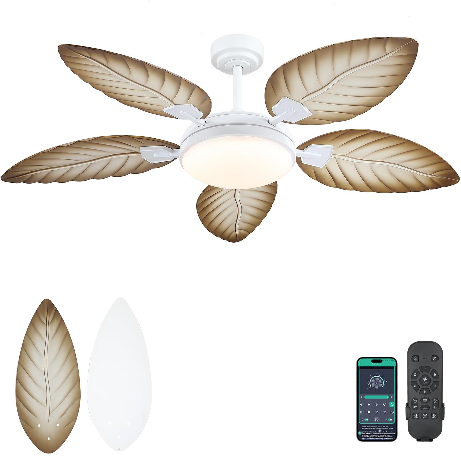Amazon.com: Phorus 52&quot; Palm Leaf Ceiling Fans With Lights, Outdoor ... pertaining to Maintaining Tropical Palm Blade Ceiling Fans in Harsh Weather Conditions