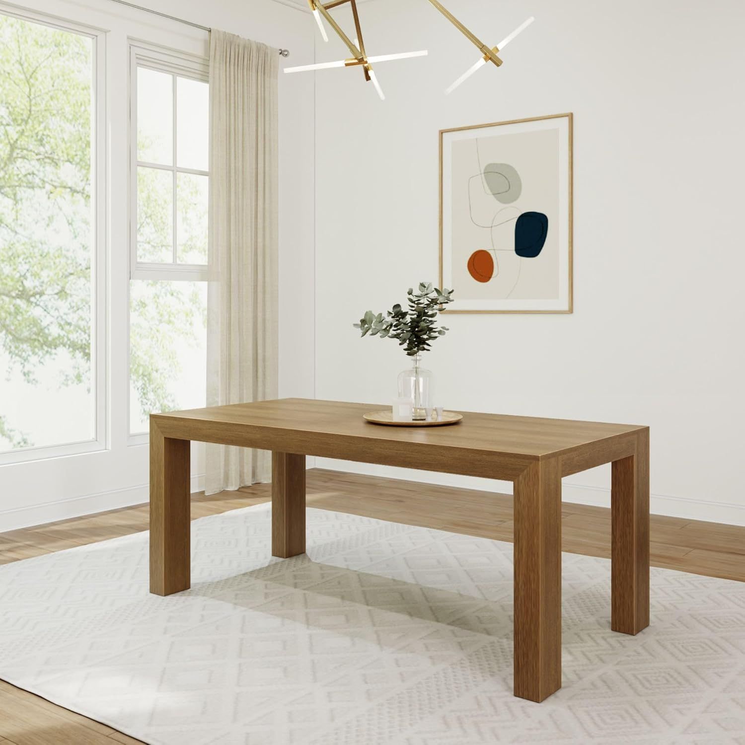 Amazon.com: Plank+Beam 72 Inch Modern Wood Dining Table, Solid Wood ... in Old Town Extendable Dining Table, Warm Pecan Brown
