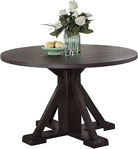 Amazon.com - Poundex Round Dining Table, Dark Walnut - Tables throughout The Enduring Appeal of Dark Gray Rubber Wood Round Dining Tables