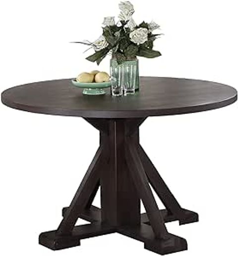 Amazon.com - Poundex Round Dining Table, Dark Walnut - Tables throughout The Enduring Appeal of Dark Gray Rubber Wood Round Dining Tables