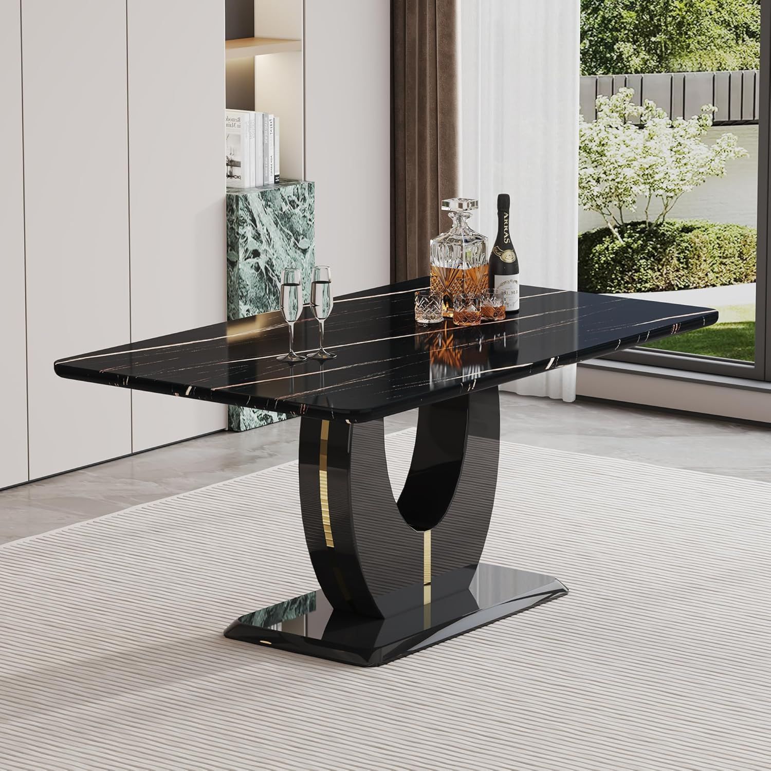 Amazon.com - Pvillez 71&quot; Black Marble Dining Table, Modern Kitchen ... with Modern Black Marble Dining Table Design