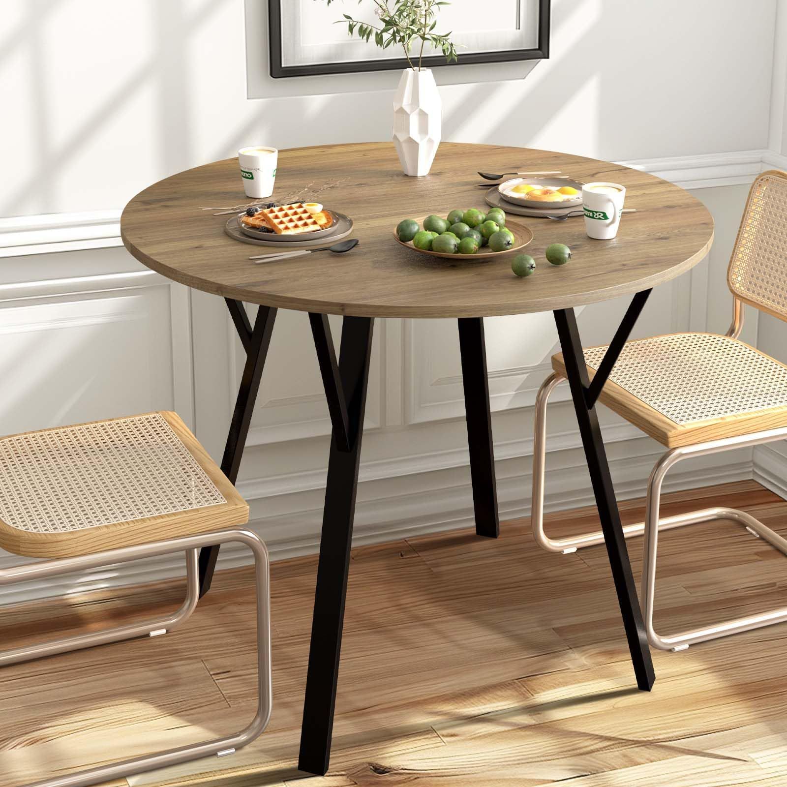 Amazon.com - Qlly Round Solid Dining Table For 2-4 People, Wooden ... intended for Round Dining Table For Compact Spaces