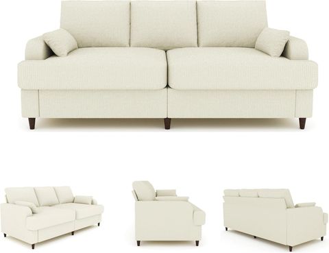 Amazon.com: Ribilake 80 Inch Cream Corduroy Sofa Couch - Wide Armrests ... regarding Las Vegas Clive Sofa Cream With Deep Seating