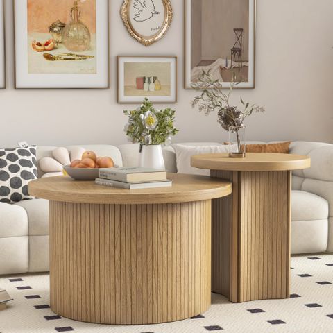 Amazon.com: Round Fluted Nesting Coffee Table - 2 Piece Coffee Table ... with regard to Evaluating the Practicality of the Baletto Wood Coffee Table Set