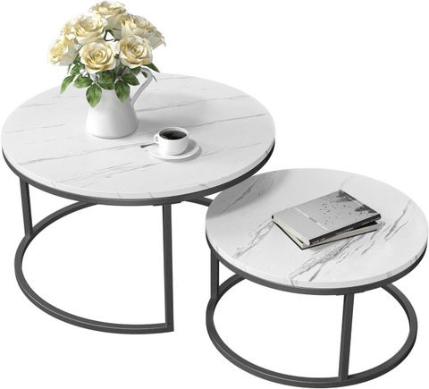 Amazon.com: Round Nesting Coffee Table, Set Of 2 Modern Coffee Table ... with Metal, Set Of 2 16X18"/19X23" Nested Round Side Tables