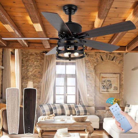 Amazon.com: Rustic Farmhouse Ceiling Fan With Lights, 52 Inch ... within The Ultimate Guide to Selecting Large Outdoor Ceiling Fans with Remote and Light Functionality