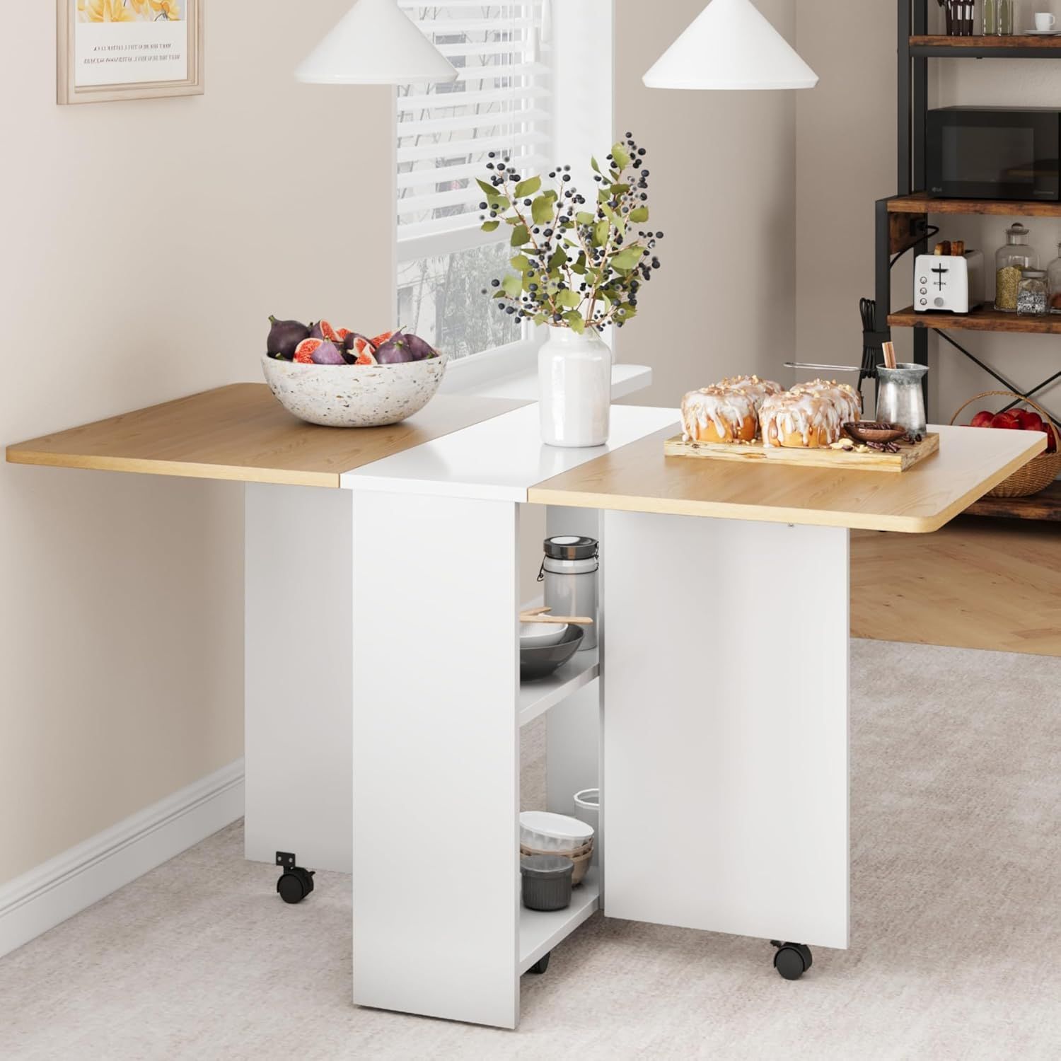 Amazon.com - Space Saving Folding Dining Table With 2 Tier Storage ... in Space Saving Dining Table With Wheels