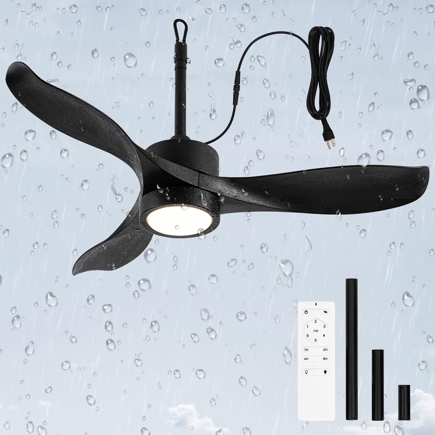 Amazon.com: Tiferor 42&quot; Outdoor Ceiling Fan With Light And Remote, Ip65 ... inside Waterproof Outdoor Ceiling Fan For Patio