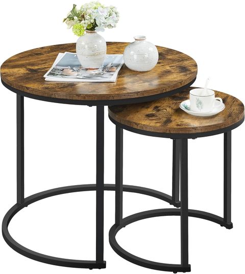 Amazon.com: Yaheetech Nesting Coffee Table Retro Nesting Table For ... for Homeroots Set Of 2 Round Brown Solid Wood Iron Base Nesting Side Tables